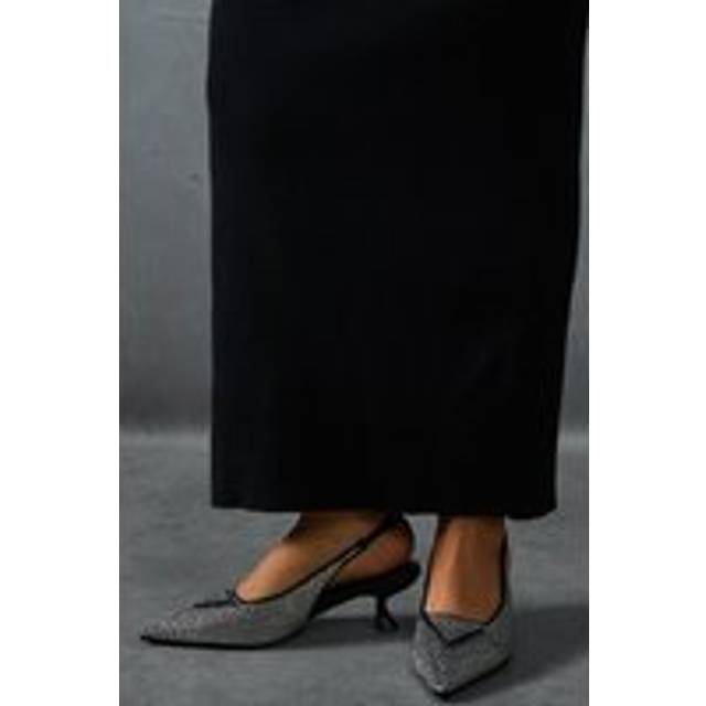 Womens Diamante Sling Back Pointed Heels - Grey - 6