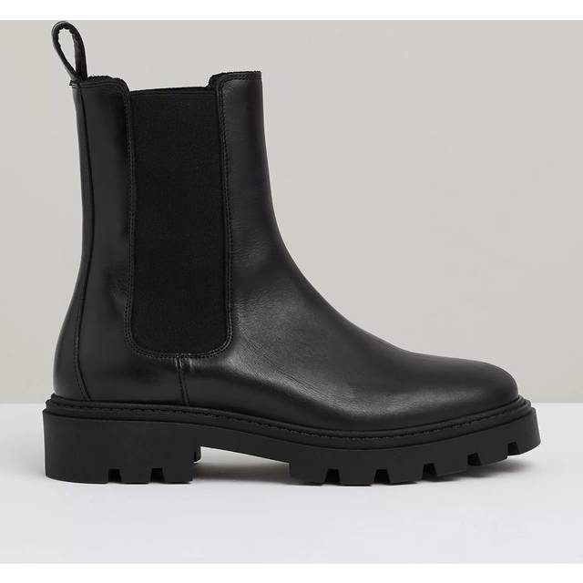 Reiss Theresa Leather Cleated Sole Chelsea Boots, Black