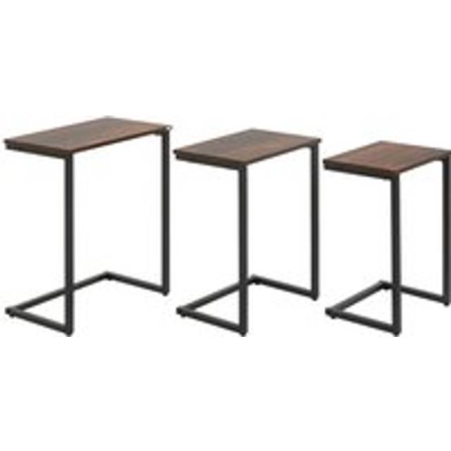 HOMCOM C-Shaped Nesting Tables Set of 3 with Steel Frame - Rustic Brown | TJ Hughes