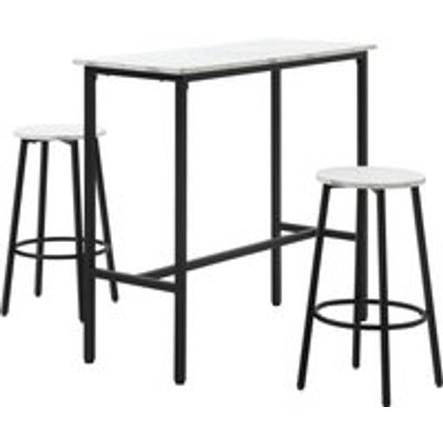 Homcom 3 Piece Bar Table Set For 2 With Stools Steel Frame Footrest White - One Size