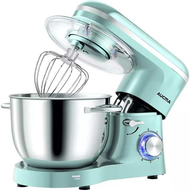 Aucma Stand Mixer, 6.2L Food Mixer, Electric Kitchen Mixer with Bowl, Dough Hook, Wire Whip & Beater (6.2L, Blue)
