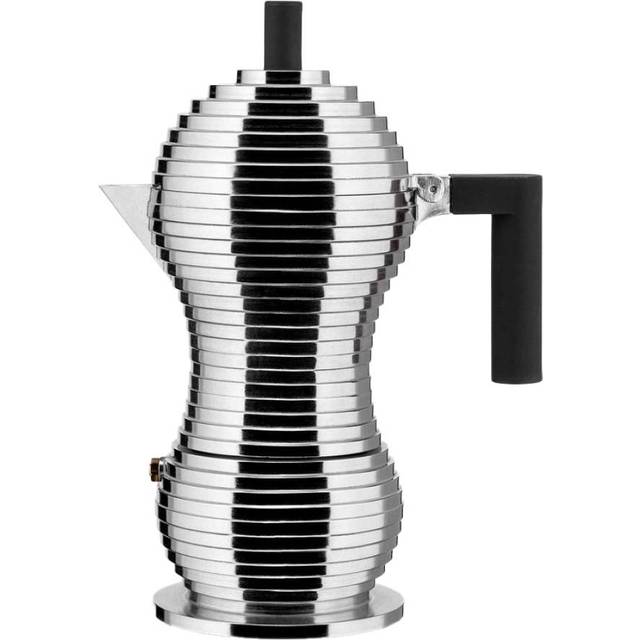 Alessi Pulcina MDL02/6BFM, designer espresso kaffebryggare, handtag och knopp i PA, i gjutet aluminium för induktionshällar, 6 koppar, svart