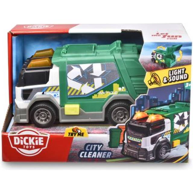 Dickie Toys 203302029 - Återvinningsbil - Frihjul, Ljus, Ljud och Öppningsbar Baklucka samt Takpanel, 15 cm, Från 3 år