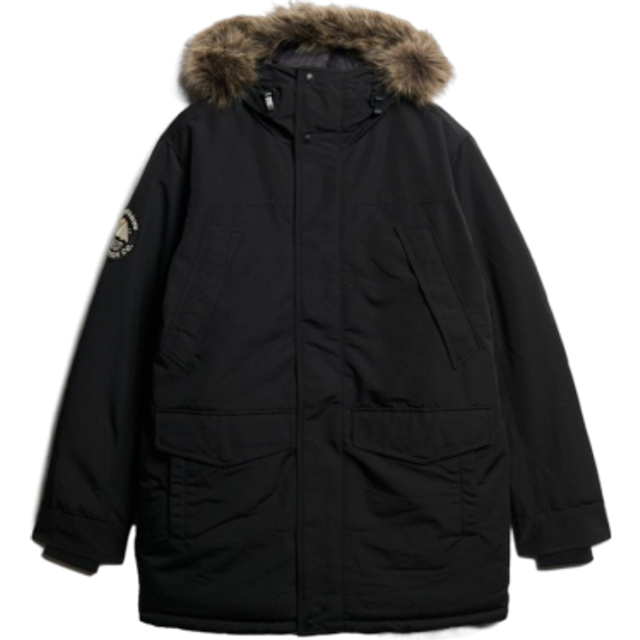Superdry Everest Faux Fur Hooded Parka Coat - Black, Black, Size M, Men
