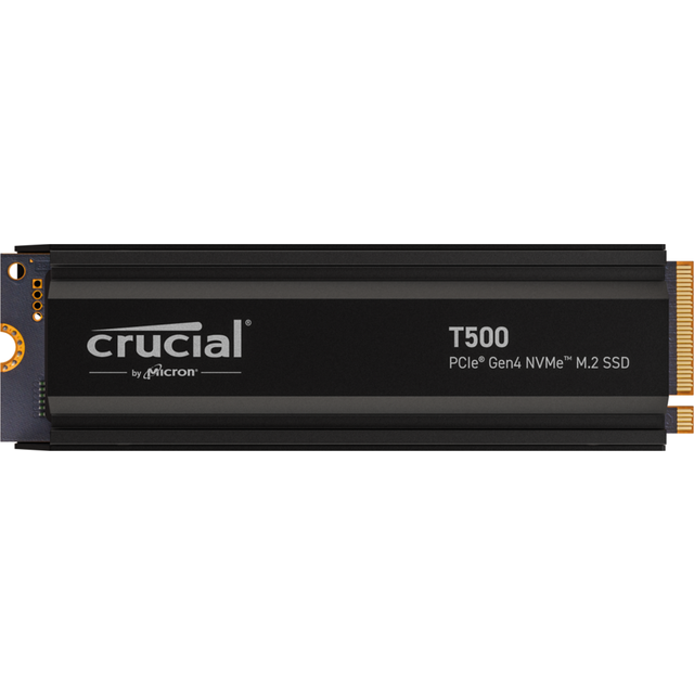 Crucial T500 1TB PCIe Gen4 NVMe M.2 Intern Gaming SSD med Kylfläns, Upp till 7300 MB/s, Kompatibel med PlayStation 5 (PS5), TLC NAND, Desktop PC, Microsoft DirectStorage - CT1000T500SSD5