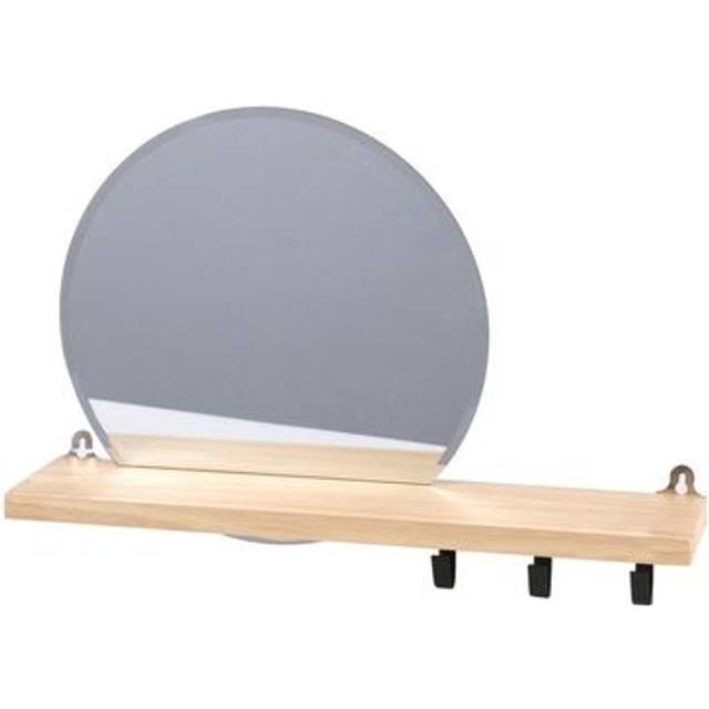 Bathroom Mirror shelf - Wall Mounted Wooden Shelf With Metal Hooks Feature