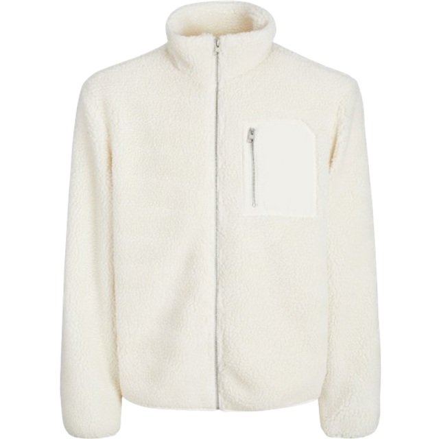 Jack & Jones – Vit fleecejacka i teddy-Vit/a