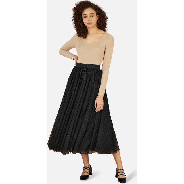 Black Mesh Heart Print Tulle Skirt - 8