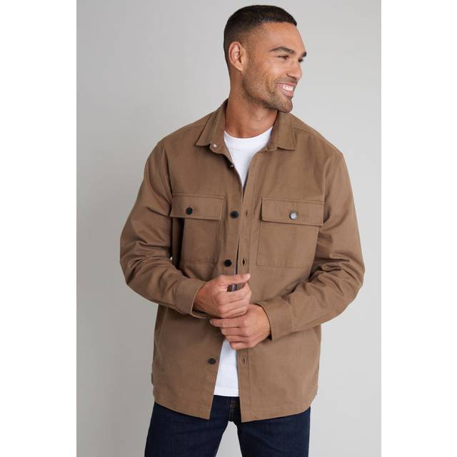 'Church' Cotton Twill Button Up Shacket - Brown - L