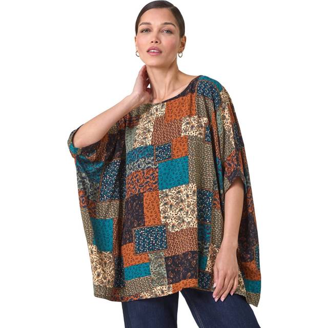 Roman Womens Paisley Patchwork Print Woven Top - Dark Green - Size 12 UK