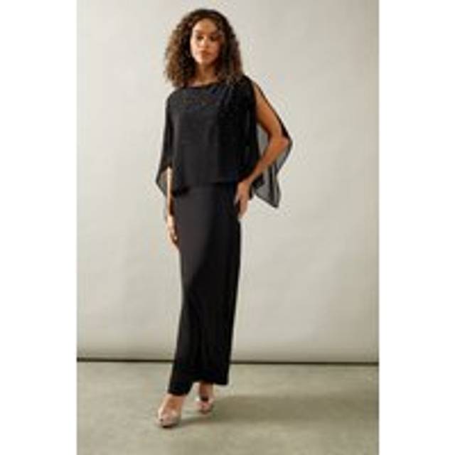 Womens Occasion Hotfix Overlay Formal Maxi Dress - Black - 10