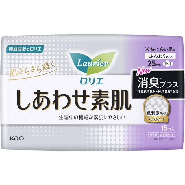 Kao - Laurier F Happy Bare Skin Deodorizing Plus For Especially Heavy Daytime With Wings 25cm 15 pcs
