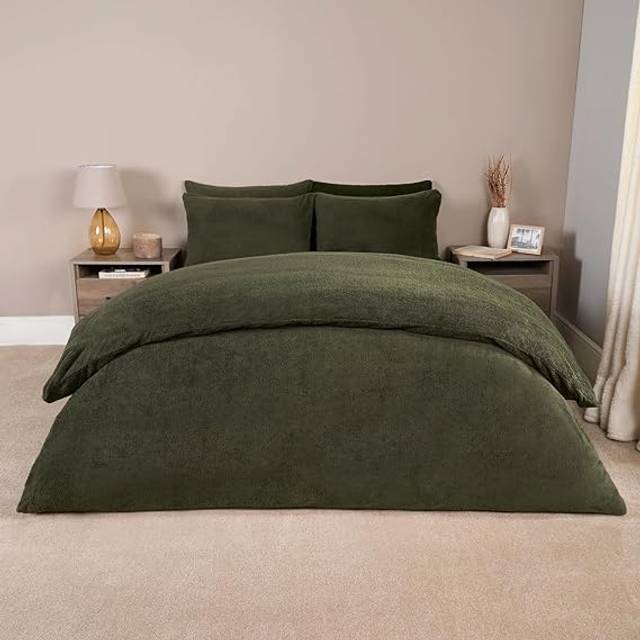 Teddy Duvet Cover with Pillow Case Bedding Set - Green - Double