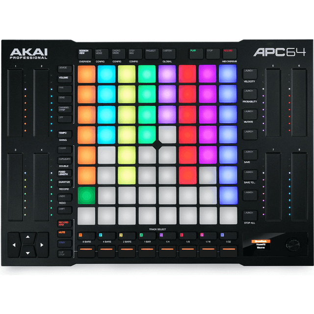 AKAI Professional APC64 Ableton MIDI controller med 8 pekremsor, stegsekvenserare, 64 anslagskänsliga pads med RGB, CV gates, MIDI in/ut, USB-C