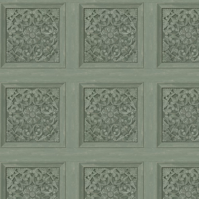 Fine Decor Carved Panel Wallpaper - Sage - One Colour