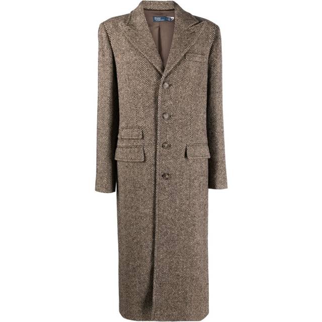 Polo Ralph Lauren - herringbone wool trench coat - women - Acetate/Wool/Viscose - L - Brown