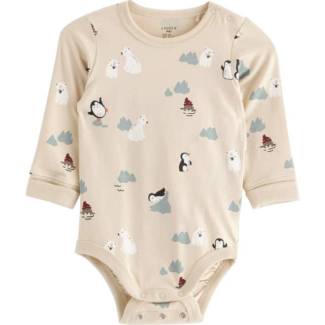 Lindex Baby Arctic Print Long Sleeve Bodysuit, Light Beige