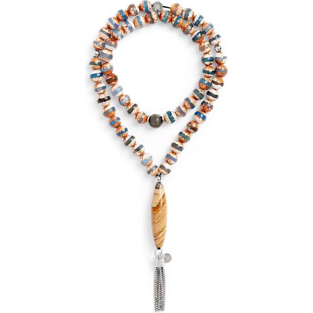 Tateossian Botswana Agate and Rhodium-Plated Silver Worry Beads Bracelet - Orange - M