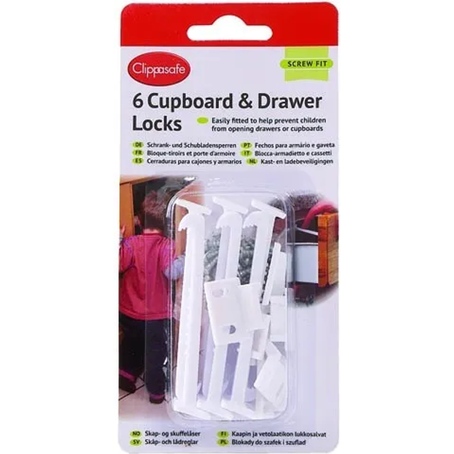 Clippasafe Cupboard and Drawer Latches, Pack of 6