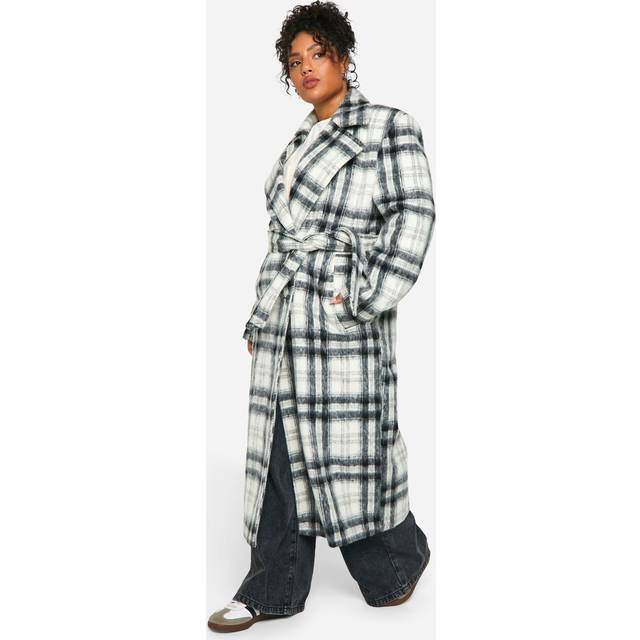 Womens Plus Check Oversized Wool Look Coat - Black - 24, Black