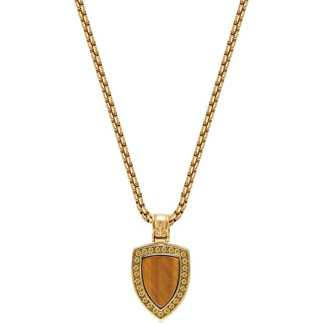Nialaya Jewelry - gemstone chain-link necklace - men - Tiger eye/Amber/Gold Plated - 26