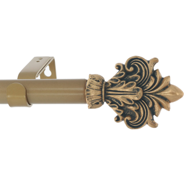 Meriville 1-Inch Diameter Single Window Treatment Curtain Rod  Acanthus Finial Style II  28-inch to 48-inch Adjustable  Antique Gold