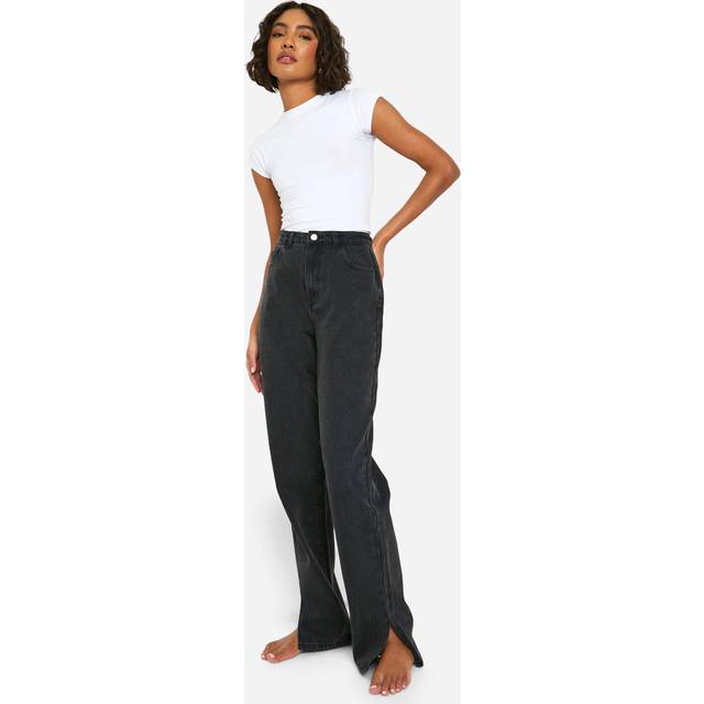 Womens Tall Basics High Waisted Split Hem Straight Leg Jeans - Black - 10/36L, Black
