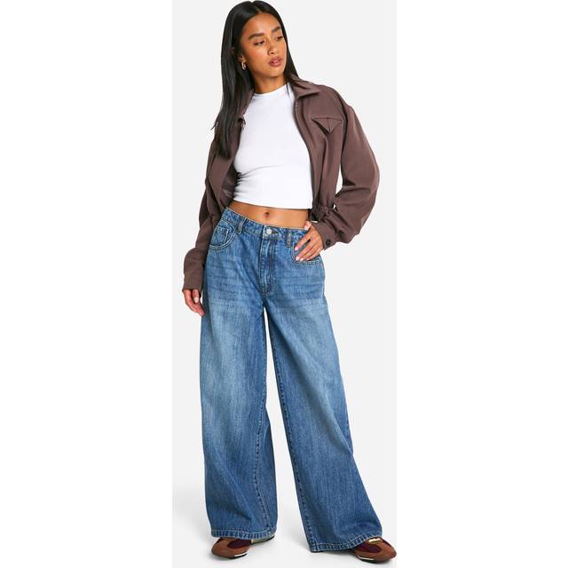Womens The Petite Mid Rise Wide Leg Jean - Blue - 14
