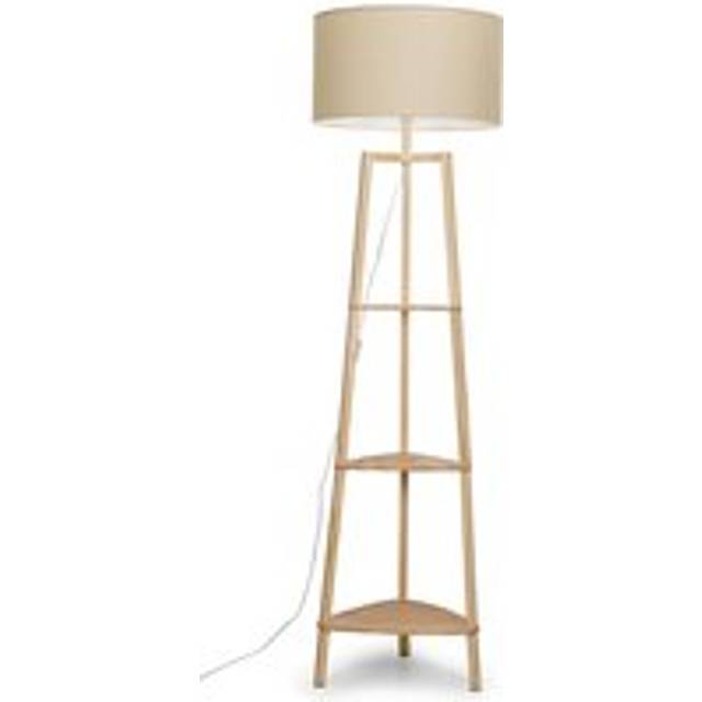 Natural Wood Shelving Unit Floor Lamp Light Large Shade + Bulb - Beige