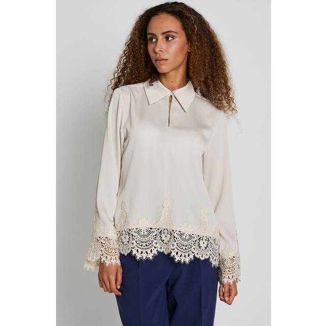 Bruuns Bazaar, Blusar & Skjortor , Dam, XS, Polyester, Broderad blus - beige (XS)