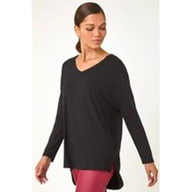 V-Neck Tunic Stretch Top - Black - Size 12 - Roman