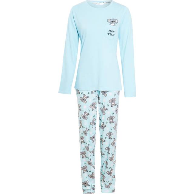 Women's 100% Cotton Koala Bear Print Pyjama Set Comfortable Long Sleeve Top and Elasticated Pants for Sleeping and Lounging Available in Small Medium Large X-Large by Daisy Dreamer, X LARGE | UK 20-22