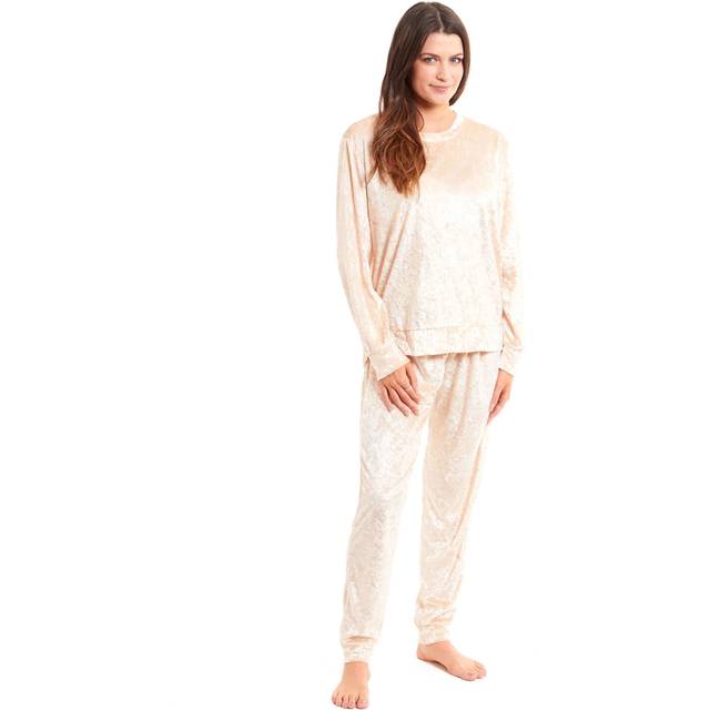 Luxurious Women's Soft Crushed Velvet Pyjama Set Comfortable Loungewear Stylish Nightwear with Elasticated Waistband Multiple Sizes Daisy Dreamer, MEDIUM | UK 12-14 / GOLD