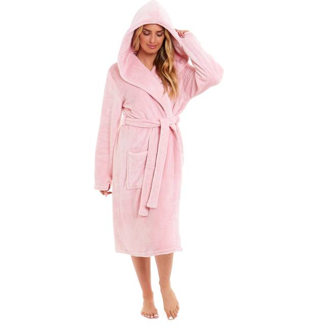 Women's Super Soft Plush Fleece Hooded Bathrobe Fluffy Velvet Loungewear Long Sleeve Cosy Winter Dressing Gown Spa Essential by Daisy Dreamer, PINK / XL