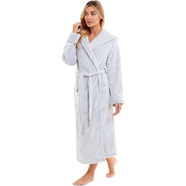 Women's Super Soft Plush Fleece Faux Fur Hooded Robe Luxurious Loungewear Bathrobe for Spa Hotel Home Pink Grey Sizes S-XL by Daisy Dreamer, GREY / L