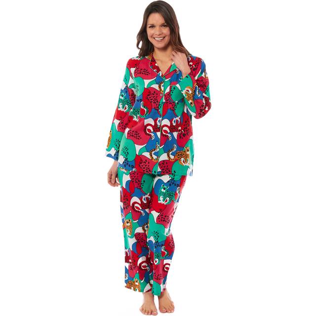 Women's Jaguar Jungle Leopard Print Long Pyjama Set Button Up Soft Breathable Viscose Loungewear Sleepwear Relaxing PJ Set by Daisy Dreamer, DECO JAGUAR / SMALL