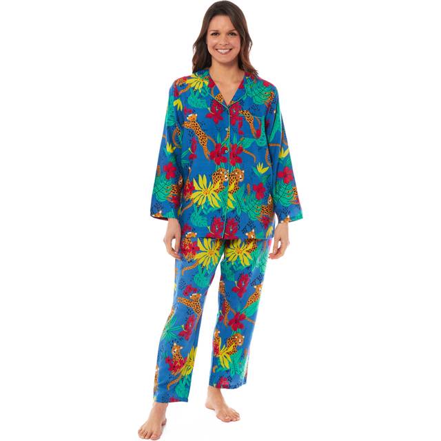 Women's Leopard Print Long Pyjama Set Button Up Soft Breathable Viscose Loungewear Sleepwear Relaxing PJ Set by Daisy Dreamer, JUNGLE LEOPARD / MEDIUM