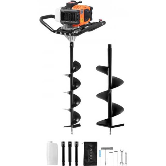 VEVOR Post Hole Digger Gas Powered, 52CC 1450W Earth Auger, Gas Auger with 6” & 10” Auger Drill Action Design Bits & 3 Extension Rods, Post Fence Hole Digger for Farmland Garden Plant, Orange+Black