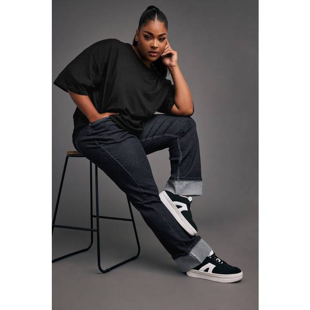 Yours Curve Indigo Blue Wide Leg Turn Up Jeans, Women's Curve & Plus Size, Yours - 30-32