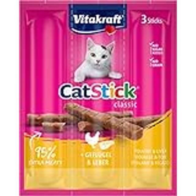 VITAKRAFT - ”Cat-Stick Mini” kattgodis - med fjäderfä och lever - Kattmat - Färsk påse med 3 pinnar om 6 g