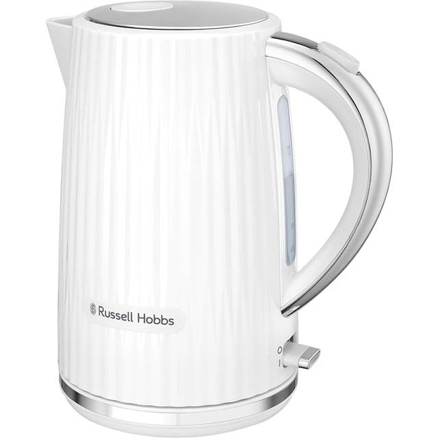 Russell Hobbs Elektrisk vattenkokare (1,7L, tryck för att öppna locket, perfekt hällpip, 360 graders bas, avtagbart tvättbart filter, vit vattenkokare, 2400W) Eden 27360-70