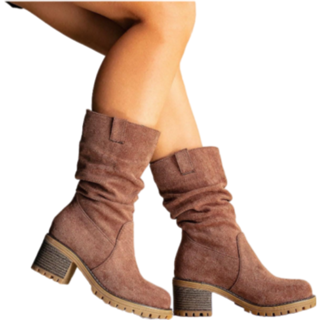 SHEIN 2024 Autumn/Winter New Fashion Women Boots, Casual Rider Boots, Suede Round Toe Winter Boots, Chunky Heel Western Cowboy Boots, Retro Versatile Brown