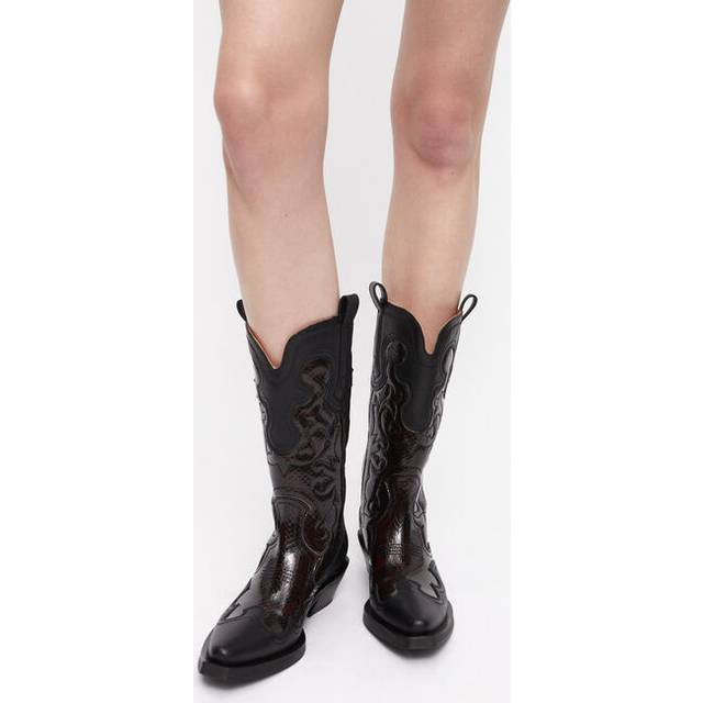 Ganni Women's Embroidered Western Boots in Black | Size 40 | S2857 (40)