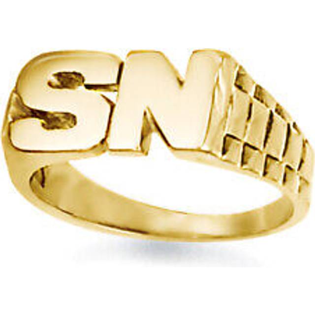 (P) Jewelco London Unisex Solid 9ct Yellow Gold Personalised Identity Bricked Initial Ring