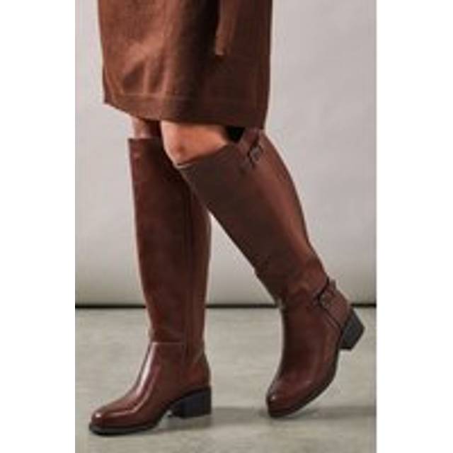 Womens Good For The Sole: Extra Wide Fit Koira Back Stretch Block Heel Knee High Riding Boots - Dark Tan - 4