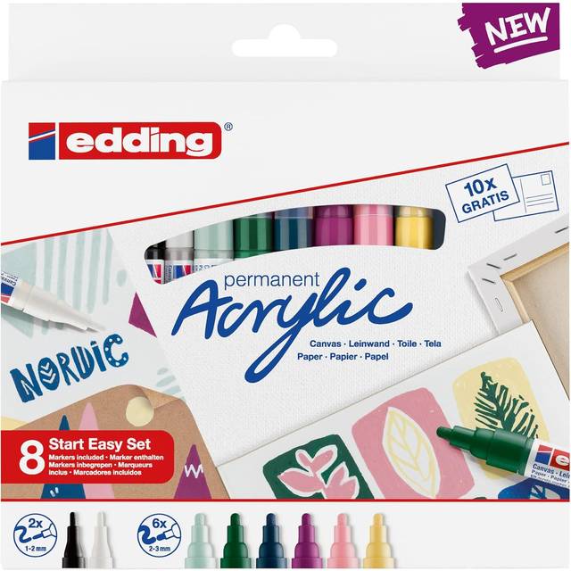 Edding Acrylic Black Blue Brown Green Light Blue Pink Purple White Yellow 8 pc(s)