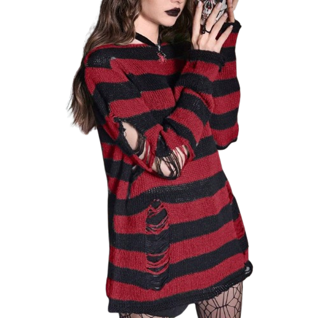 ROMWE Women&#39;s Striped Distressed Sweater Pullover,Long Sleeve Tops