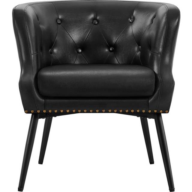 Yaheetech 69Cm Wide Tufted Vegan Leather Tub Chair Black Faux Leather 74.5cm H X 69cm W X 69cm D