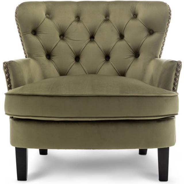 Etta Avenue Higgenbotham Velvet Wingback Accent Chair with Button-Tufted Back and Nailhead Trim Sage Green 86cm H X 88cm W X 91cm D