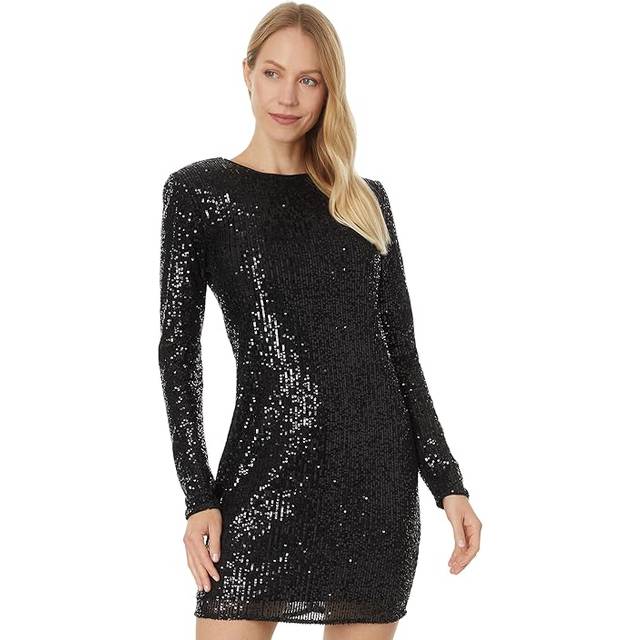 Cece Long Sleeve Fitted Crew Neck Boxy Shoulder Dress